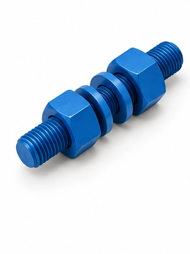 Fully Threaded Stud, Two Nuts & Two Flat Washers — Blue PTFE Coating